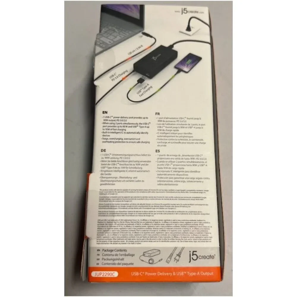 j5create 100W PD USB C Super Charger With USB A Port Black